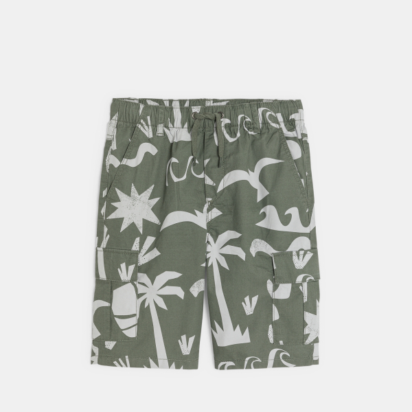 شورت برمودا كاكي اللون من قماش مطبوع للأولاد